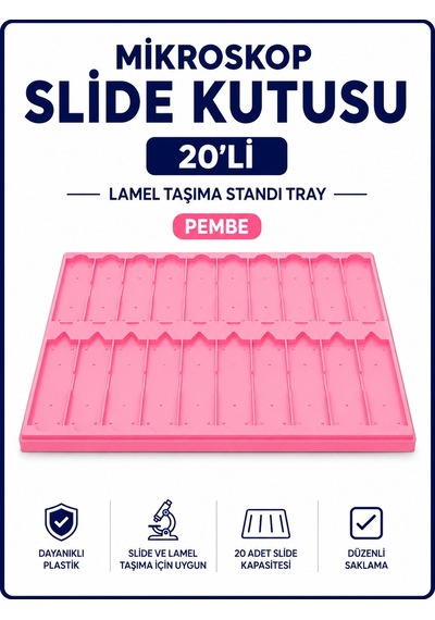 Mikroskop Slide Kutusu 20li-lamel Taşıma Standı Tray-pembe
