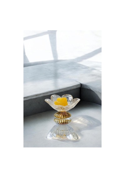 Gold Renk Ayaklı Lotus Çiçeği Cam Lokumluk Drajelik Seti 6 Adet Sarı