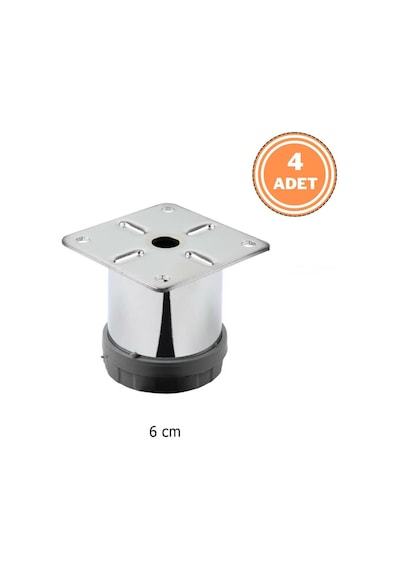 4 Adet Mobilya Ayağı Metal 6 Cm Alttan Ayarlı 42 Mm Krom Ayak