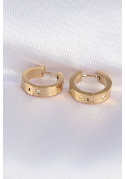 Ezoconcept 316l Çelik Gold Renk Zirkon Taşlı Model Halka Küpe Çok Renkli