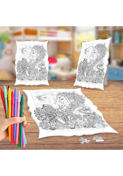 Desenli Kadın Ve Hayvan Boyama Puzzle Tablo Çocuk Eğitici Yapboz