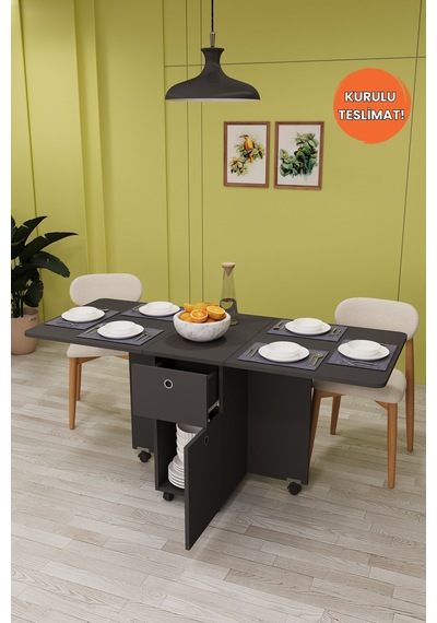 Lüks Katlanır Mutfak Yemek Masası %100 MDF Pratik Çekmece+Dolaplı Çalışma Masası KM28 Lüks Katlanır Mutfak Yemek Masası %100 MDF Pratik Çekmece+Dolaplı Çalışma Masası KM28