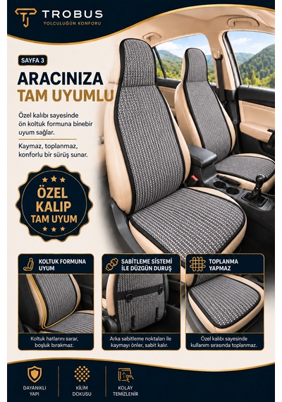 Ford Ranger 2012-2018 Üniversal Örme Ön 2 Parça Minder Terletmez Kaymaz Taban Gri