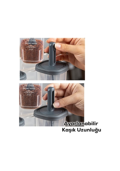 Porsima 1097 Kaydırmalı Kaşıklı Baharatlık Seti 12'li  Şeffaf - Antrasit