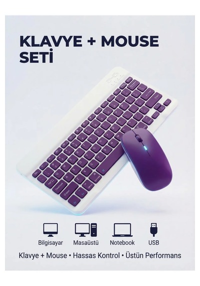 Tablet Ve Bilgisayar İçin Kablosuz Bluetooth Klavye Ve Dongle Lı Mouse Seti