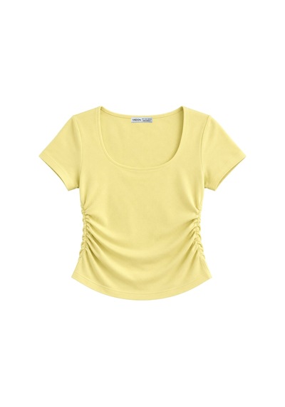 Vadon 1006 Kadın Pamuklu Kare Yaka Yan Büzgü Detaylı Basic Crop T-shirt Bluz Tereyağı Sarısı Sarı Vadon 1006 Kadın Pamuklu Kare Yaka Yan Büzgü Detaylı Basic Crop T-shirt Bluz Tereyağı Sarısı Sarı