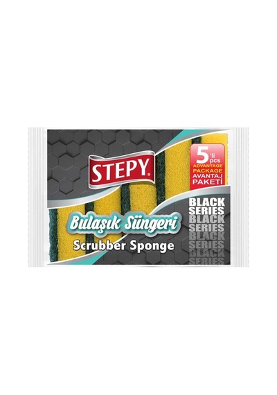 Stepy Black Bulaşık Süngeri 5'li Düz 20'li Paket