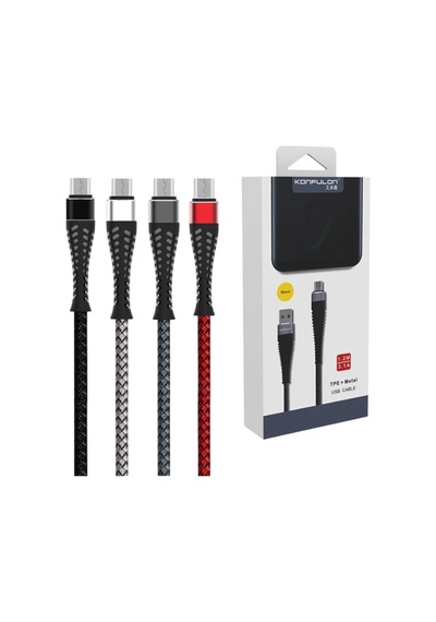 Konfulon S61 Micro Usb Kablo 1.2m 2.1a - Kırmızı Diğer