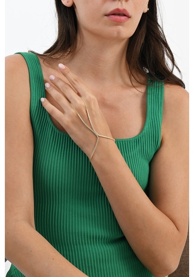 Gümüş Altın Yaldızlı Zirkon Taşlı Su Yolu Modeli Şahmeran Barcode Beyaz - Rose Gold
