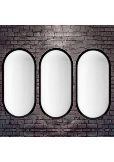 3 Adet 20w Su Ve Nem Geçirmez Siyah Kasa Beyaz Işık 6400k Oval Siyah