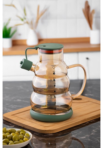 Porsima 3617 Kapaklı Borosilikat Cam 2li Yağlık Sirkelik Seti Yağdanlık Takımı 1000ml Yeşil Yeşil
