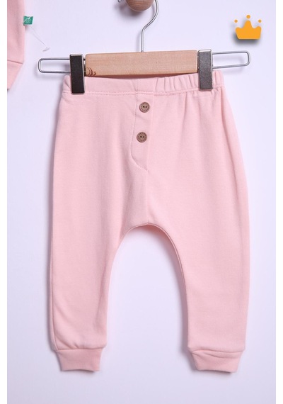 Babyhola Kız Erkek Bebek Çocuk Takım Pamuk Düğmeli Alt Üst Takım 23631 Pembe
