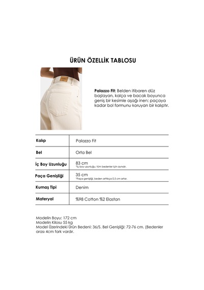 Itsbasic Kadın Raw 7s6-69 Palazzo Fit Elastan Kumaş Denim Jean Krem