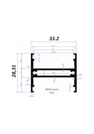 Led Kanal Alüminyum Profil Çift Yönlü Sarkıt Kasa 28x33mm 2 Metre 2144 Çf Pleksi Cam Yan Kapak