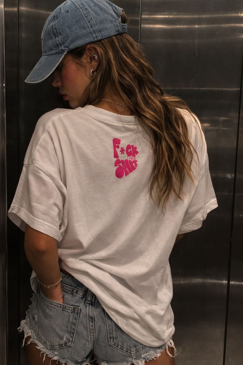 Yolo Street Fck This Baskılı Oversize Beyaz Tişört Y2k Kadın Streetwear T-shirt Beyaz