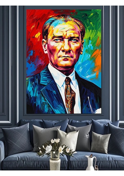 Renkli Mustafa Kemal Atatürk Resmi Dekoratif Kanvas - Mdf Ahşap Tablo