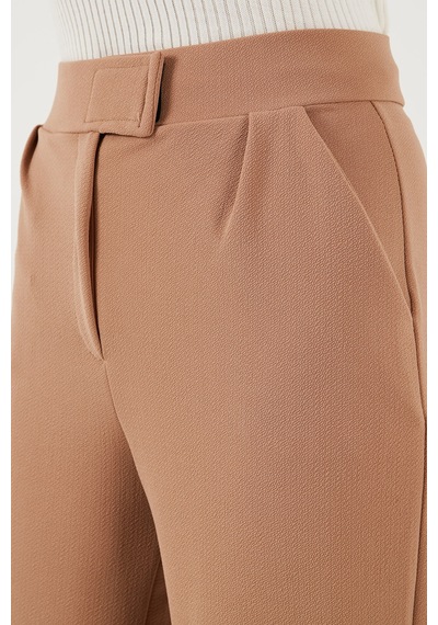 Lela Regular Fit Yüksek Bel Bol Paça Bayan Pantolon 5861279 Taba