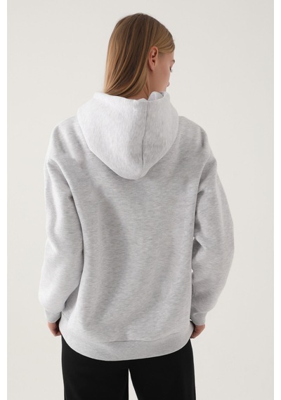 Yale Kar Melanj Kanguru Cep Kapüşonlu Kadın Sweatshirt 5274-41117 Kar Melanj