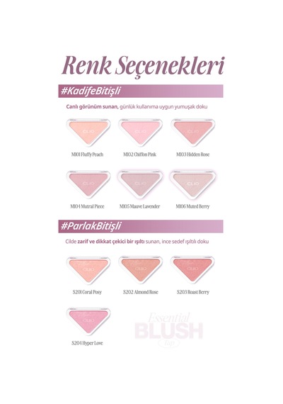 Katmanlanabilir Yumuşak Dokulu Kadife Bitişli Allık Clıo Essential Blush Tap M105 Mauve Lavender