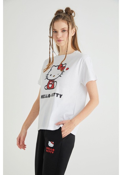 Hello Kitty Lisanslı Baskılı Basic T-shirt Relaxed Pamuk Renkli