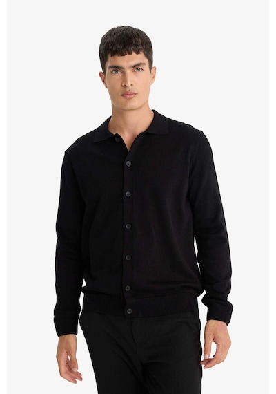 Defacto Standart Fit Polo Yaka Triko Hırka F5863ax25wnbk27 Siyah