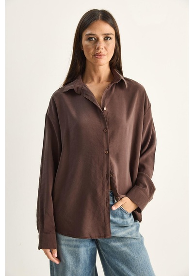 Shade Kadın Şal Aksesuarlı Oversize Modal Gömlek 340 60286164 - Kahverengi