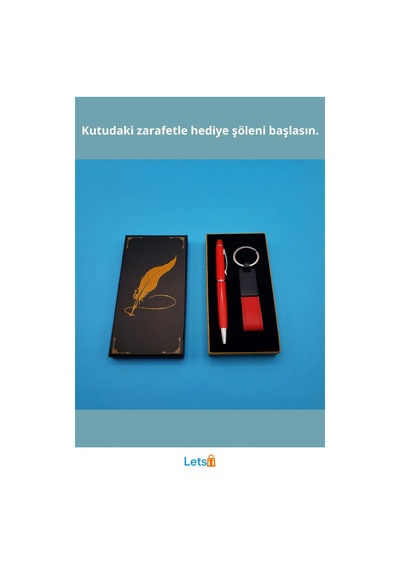 Düşük Profil Şık Kutulu Kırmızı Deri Anahtarlık Ve Touchpen Tükenmez Kalem Çok Renkli