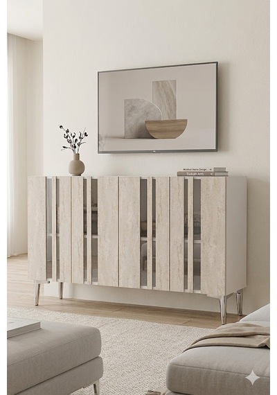 Ka1230bts Mia Konsol Ve Tv Sehpası Beyaz-traverten-silver 120cm