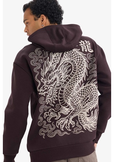 Defacto Boxy Fıt Kapüşonlu Baskılı Sweatshirt F8188ax26spbn337 Kahve-bn337
