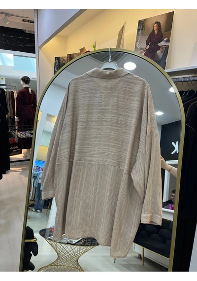 Puane Naturel Dokulu Oversize Gömlek -10800 Bej