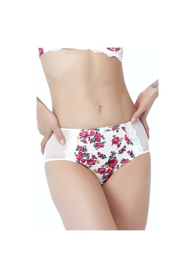 Etiler Collection Golshan Gardenia Control Slip, Kadın Dantelli Çiçek Baskılı Ekru Yüksek Bel Külot Çok Renkli