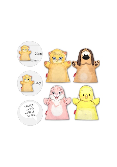 4 Parça Tox Minik Dostlarımız El Kukla Set Eğitici Oyuncak