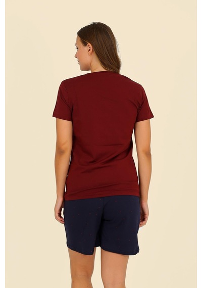 Akbeniz Kadın Şortlu Kısa Kol Penye Pijama Takım Bordo 3622
