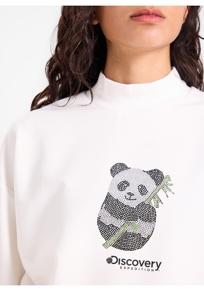 Discovery Expedition D6wl-swt3523 Kırık Beyaz Kadın Bisiklet Yaka Crop Sweatshirt