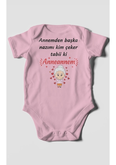 Annemden Başka Nazımı Kim Çeker Tabiki Annanem V2 Baskılı Bebek Zıbını Çıtçıtlı Body Kısa Kol Koyu Pembe