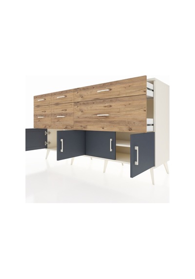 Kronos Konsol Tek Raflı 6 Çekmeceli 4 Kapaklı 176x59x99 Aytaşı-an Aytaşı-antrasit/çam