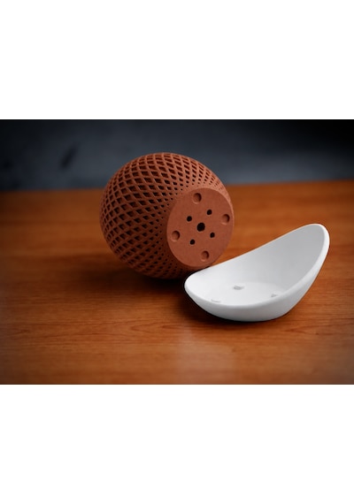 3d Baskı Küre Saksı - Kafes Dokulu İki Parçalı Dekoratif Saksı - Kahverengi-beyaz