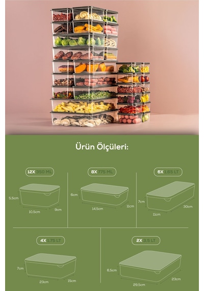 Vienev 32'li Buzdolabı Düzenleyici Organizer Mikrodalgaya Uygun Difriz Saklama Kabı Gri Gri