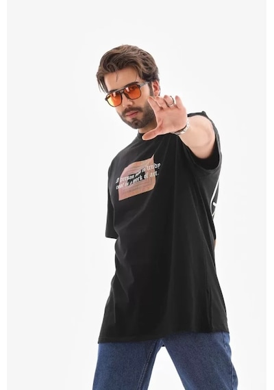 Suma Unisex Bisiklet Yaka Baskılı Oversize T-shirt Siyah S Beden