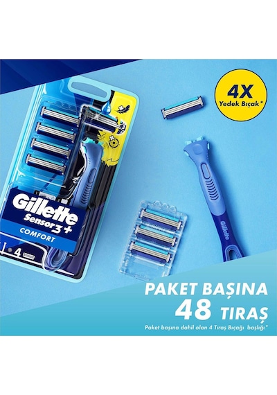 Gillette Sensor3+ Comfort 4'lü Yedek Bıçağı Başlıklı Tıraş Makinesi