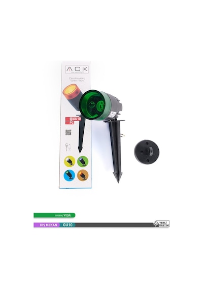 ACK Yeşil Renk PC Kazıklı Çim Armatürü GU10 Duy'lu Yeşil