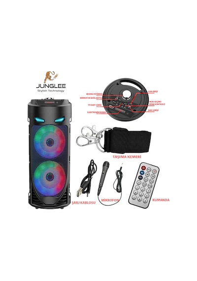 Bluetooth Hoparlör Sd Kart Usb Girişli Mikrofonlu Led Işıklı Şarjlı Kablosuz Speaker