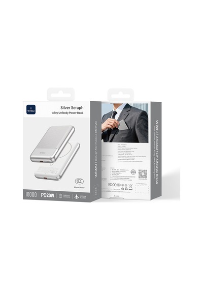 Wiwu Wi-p089 Led Işık Göstergeli Pd 20w Kablosuz Powerbank 10.000mah 15w Gümüş Gümüş