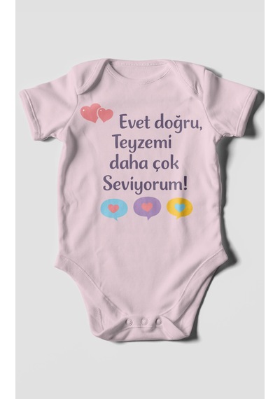 Morivokids Evet Doğru, Teyzemi Daha Çok Seviyorum Kısa Kollu Bebek Body %100 Pamuk Bebe Pembe