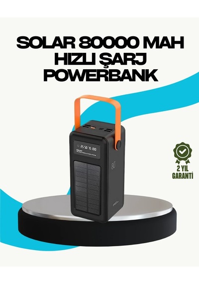80000 Mah Güneş Enerjili Powerbank 4 Kablolu Type C Lightning Micro Usb Antrasit Melanj