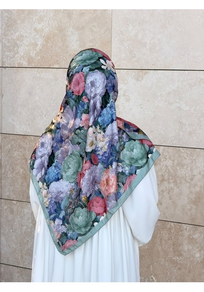 Qalortex Scarf Pamuklu Gonca Desen Eşarp - Su Yeşil