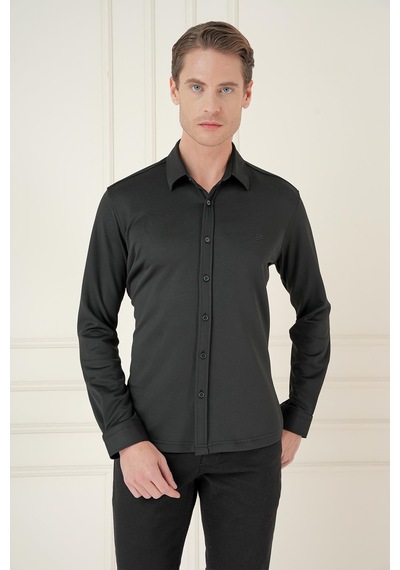 Efor G 1583 Slim Fit Siyah Klasik Gömlek Siyah