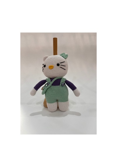 El Yapımı Amigurumi Kedi Örgü Oyuncak Bebek Tığ İşi 24 Cm Sevimli Hediye Mint
