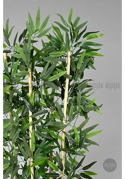 Yapay Bambu Ağacı 140cm Krem Gümüş Metal Saksıda Krem-silver