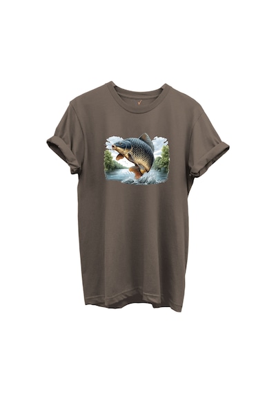 Sıçrayan Sazan Balığı Desenli %100 Pamuk Regular Fit Unisex T-shirt Kahverengi Sıçrayan Sazan Balığı Desenli %100 Pamuk Regular Fit Unisex T-shirt Kahverengi